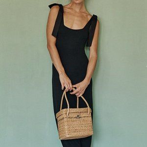 New Summersalt Softest Ribbed Tie-Shoulder Maxi Dress, Black Size Small